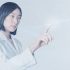 technology-business-innovation-background-with-woman-tapping-virtual-screen-remixed-media